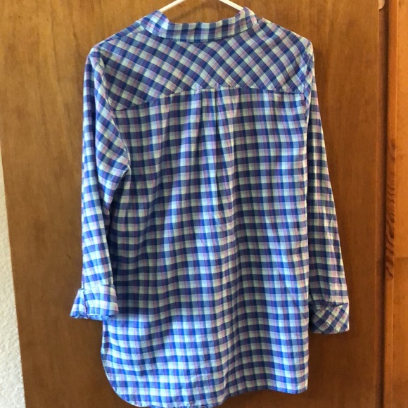 🛑SOLD🛑 Talbots Women’s Plaid Button Front Top, Long Sleeve Flap Pockets - Picture 4 of 5